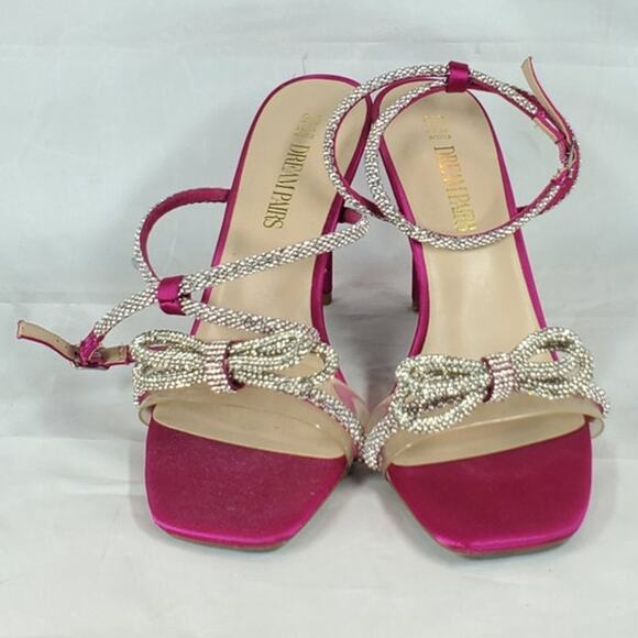 Dream Pairs Fuchsia Open Toe Heels Crystal Bow Ankle Strap – Size 9.5 - Picture 5 of 7